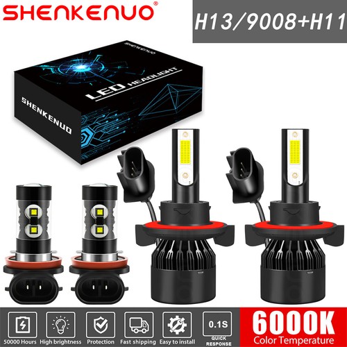 SHENKENUO 4-Piece LED Headlight & Fog Light Combo For 2004-2014 Ford F-150 – H13 (9008) + 9145/9006, 6000K