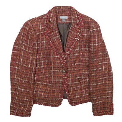 KORET Damen Jacke Karomuster Burgunder Rot Tailliert Acryl UK 14 Tweed
