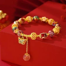 Cloisonne Flower Enamel Bracelet Wealth Amulet New Chinese Style National Trend