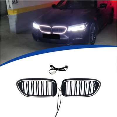 For BMW 5 Series G30 2017-2020 Front Bumper Grille W/LED Lamp Black Double Line