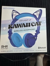 ART SOUND Kawaii Cat LED Bluetooth Wireless Wired Kids Headphones Blue