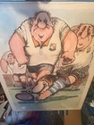 Vintage Gary Patterson Loose Ball Cartoon Rugby Print Art on Wood — photo 2