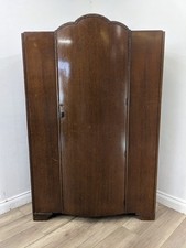 WARDROBE Large Oak Veneer Art Deco Double Hanging Rail Lock Key FREE DELIVERY