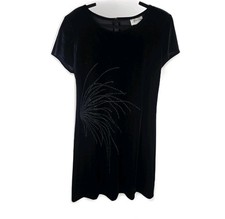 90s Jeffrey & Dara Evenings Black Velour Mini Dress Beaded Small Glam Holiday 