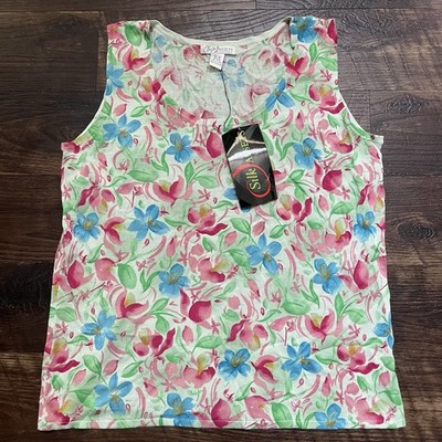 Vintage NWT Diane Von Furstenberg Silk Assets Floral 100% Silk Shell Tank Top 1X