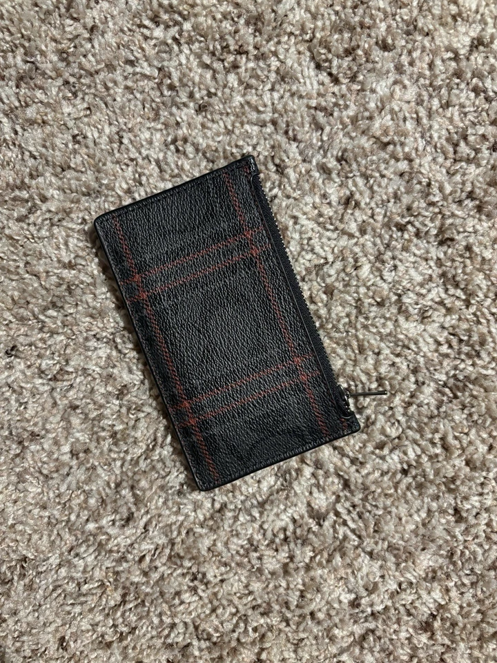 Estuche para tarjetas COACH 'Signature Plaid' de lona recubierta con cremallera para hombre, usado Foto 2 de 4