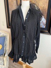 NWT THAKOON Black Eyelet Button Up Tunic Dress Size 8