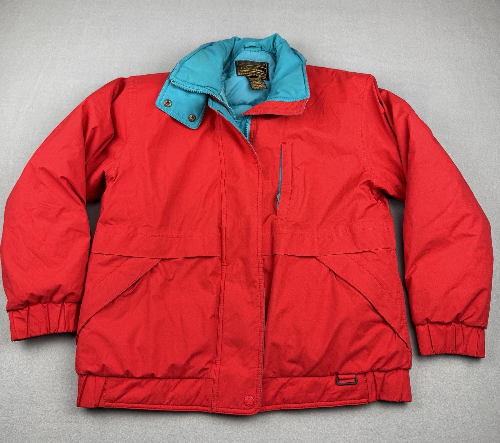 Vtg Eddie Bauer Gore-Tex Ski Jacket Premium Goose Down Mens Medium Red Blue Coat