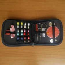 Mini Sewing Kit Compact Black Portable Scissors Needles Thread Measuring  Tape