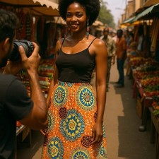 Vibrant Funky African Print Midi Skirt with Embroidered Detail