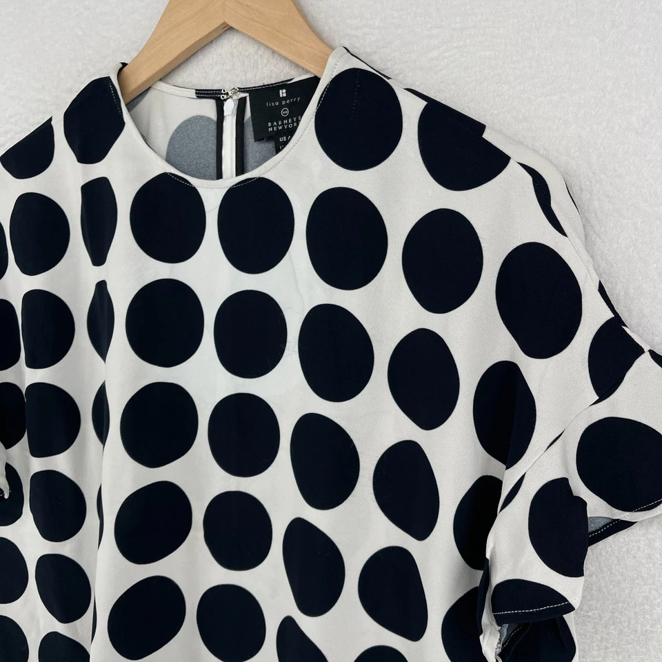 LISA PERRY Топ 4 BARNEYS NEW YORK полька оборки коротким рукавом назад молнии черный США - Изображение 4 из 4