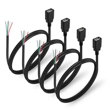4Pcs USB 2.0 Female Plug 4Pin Bare Wire USB Power Data Cable DIY Pigtail Cable f