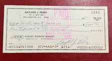 Gaylord Perry HOF Signed Bank Check autograph Cy Young both leagues