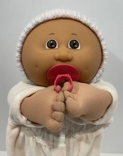 1985 Cabbage Patch Kids 14” Preemie Doll Bald, Brown Eyes, Pacifier, HM4,Pajamas