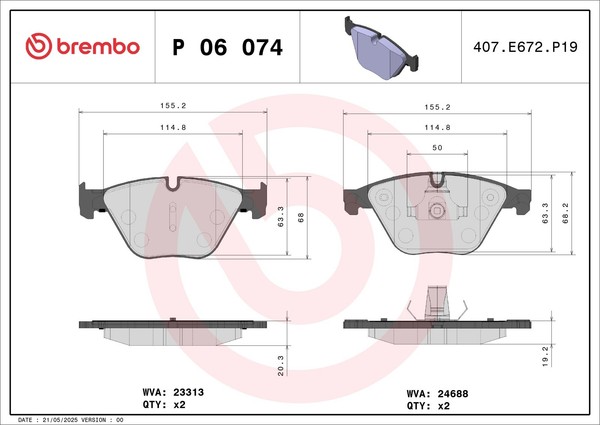 Brembo Bremsbelagsatz Scheibenbremse Prime P 06 074 FüR BMW F11 F10 F12 F06 F13-image