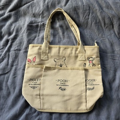 Tan Canvas Winnie The Pooh Bear Tote Bag Pooh Tigger Piglet Quotes (& error)