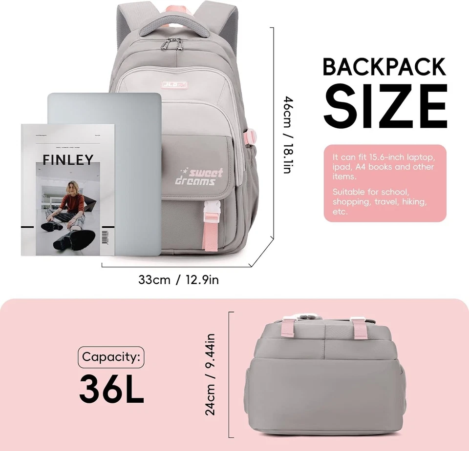 Schulrucksack Teenager - 36L Schulranzen Für Mädchen 3. - 5. Klasse, Großer Ruck - Bild 2 von 4