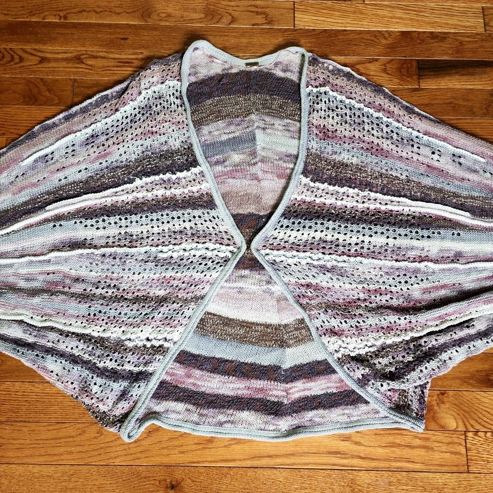 Suéter de punto abierto Free People mezcla de algodón y lino a rayas Boho Dolman O/S Foto 2 de 4