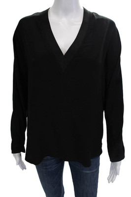 Sandro Womens Black Silk V-Neck Long Sleeve Blouse Size 3