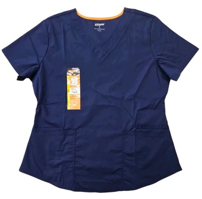 Scrubstar Women's Core Essentials V-Neck Scrub Top with Rounded Hem Large Blue