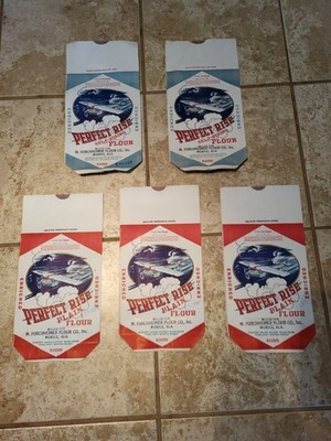 Vintage 5 Pound Airplane Paper flour Sacks, Perfect Rise, Mobile, Alabama, All 5