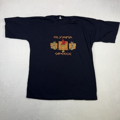 Olympia Greece Unisex T-Shirt Size XL Navy Blue Short Sleeve Embroidered Torch