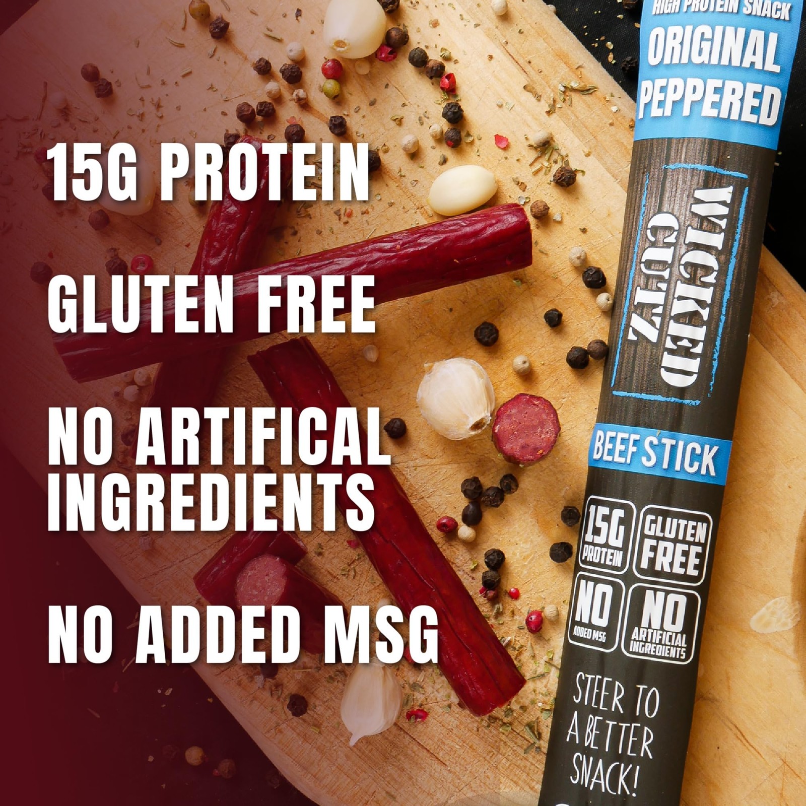 Wicked Cutz Beef Sticks Variety Pack, 4 Flavors & 15g Protein Per Meat Stick