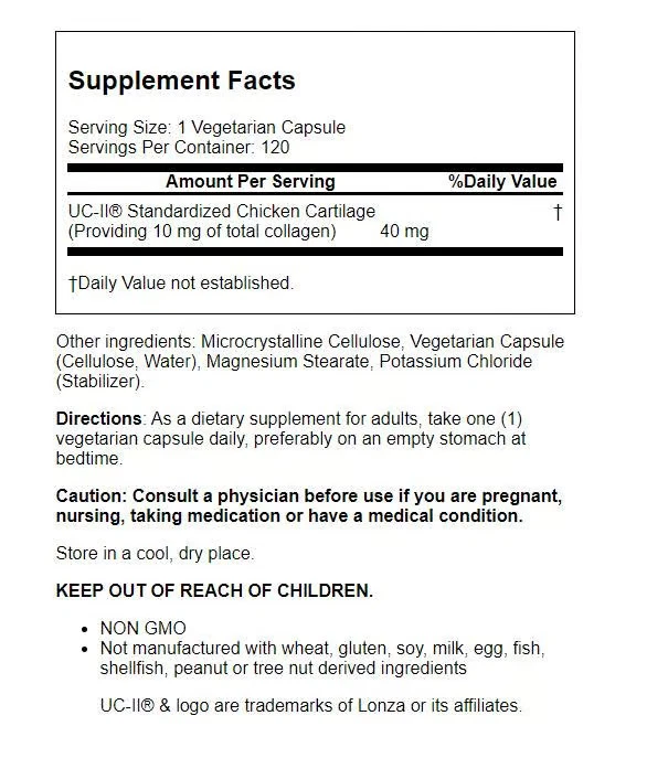 Healthy Origins Natural Uc-Ii Colágeno 40 mg 120 Cápsulas Vegetales Foto 2 de 2