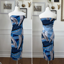 Pretty Little Thing Mesh Bodycon Midi Tube Dress Blue Abstract 4