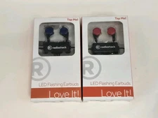 RadioShack LED Flashing Earbuds Lot (2) (Blue)( Red) Motion Activated NIB GIFT