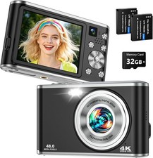 4K Digital Camera for Photography 48MP Dual Lens Autofocus 16X Zoom, Black