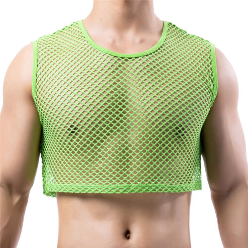 Men's Fishnet Crop Tops Mesh See Through Half Tank Tops T-Shirts Male Mini Vest - Bild 49 von 51