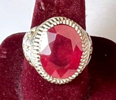 925 St.Silver Ring Studded with BIG 10.10 Cts. 16x13 mm Oval Shape Ruby, Size U