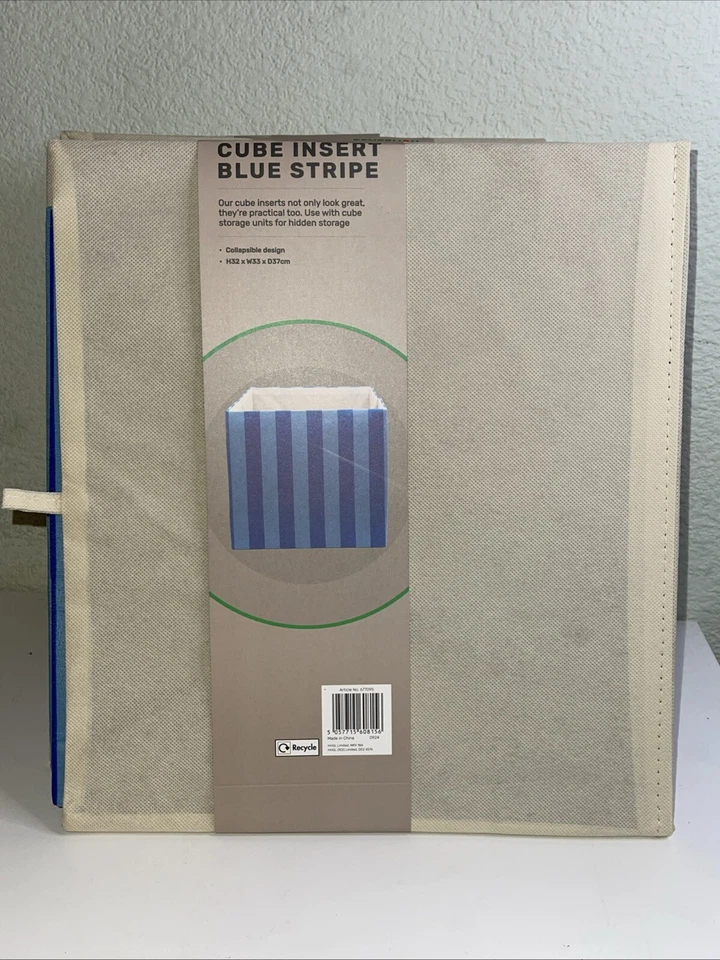 6 X Cube Storage Boxes. Collapsible Design. Blue Stripes H32XW33xD37cm BNWT New - Image 4 of 4