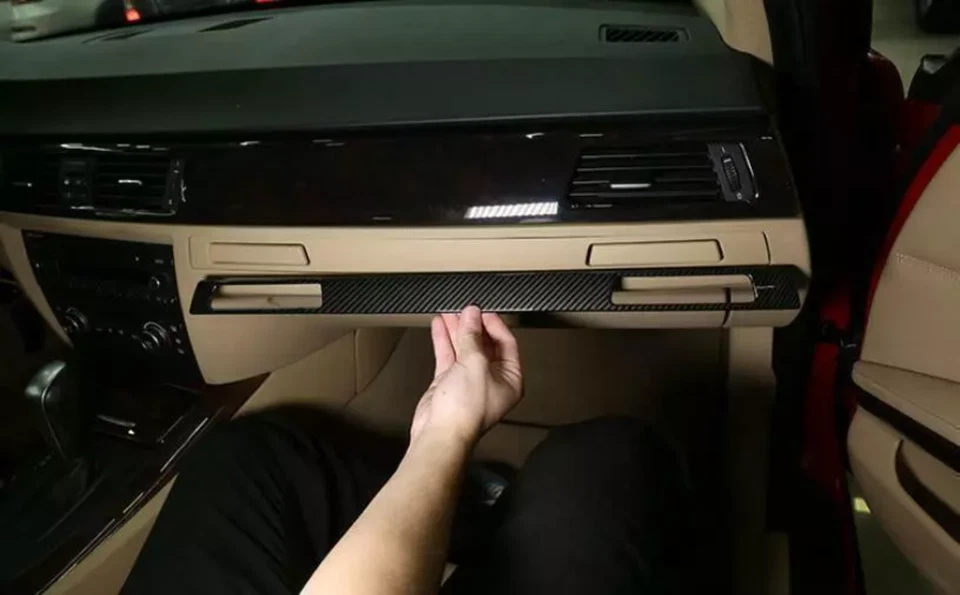 Consola para BMW Serie 3 E90 2005-12 copiloto tablero cubierta embellecedor fibra de carbono Foto 3 de 4