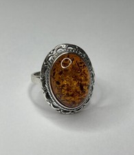 Genuine Baltic Amber Stone Ring with Sterling Silver.Natural COGNAC Amber Ring.