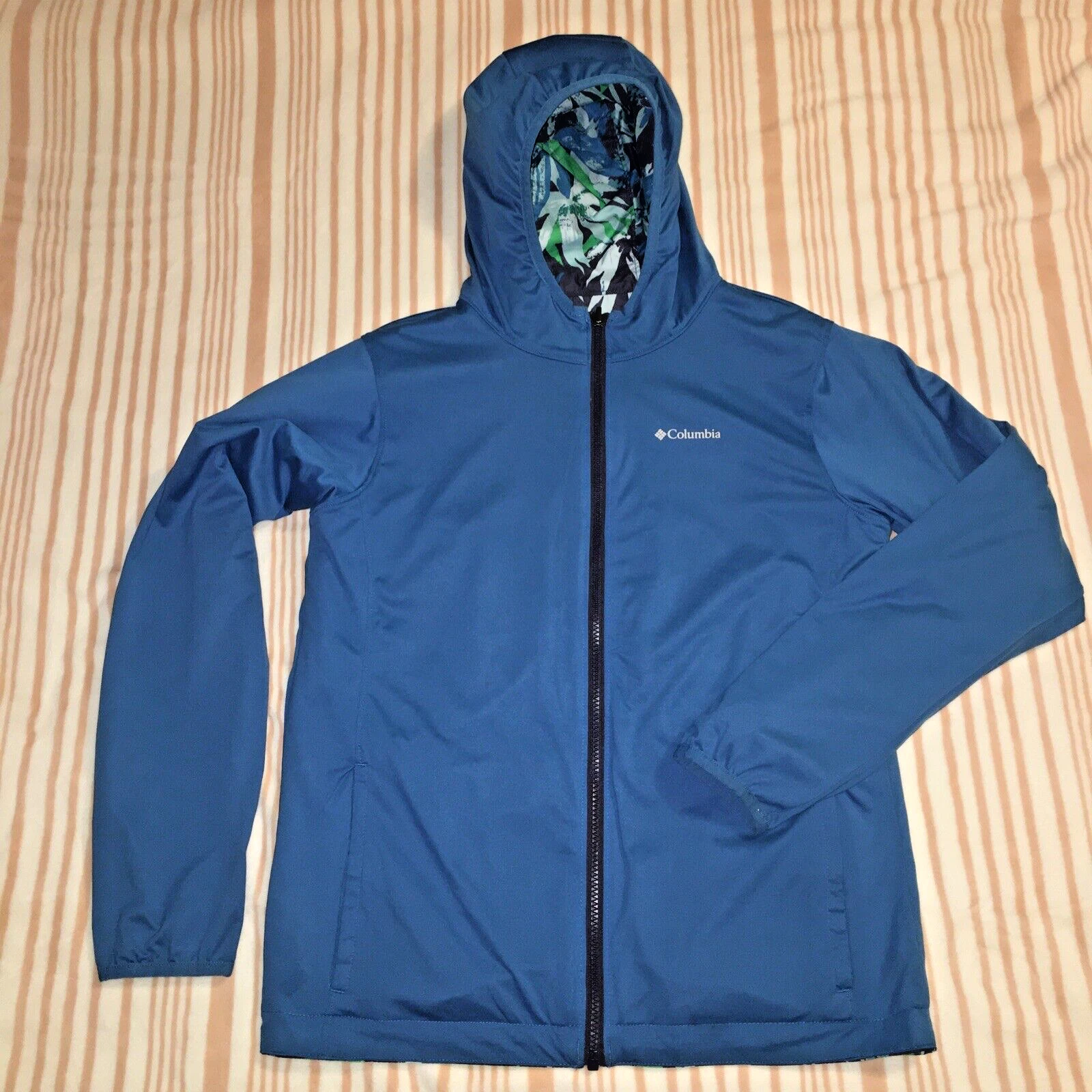 Columbia Youth Hooded Rain Jacket Pixel Grabber Water Resistant Girl L 14/16