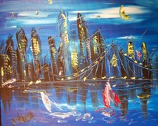 Blue NYC Mark Kazav  Abstract Modern CANVAS Original Oil Painting b8ot7