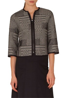   AKRIS Punto Black Cream White Jacquard Woven Zip Front Jacket US 6 38 10 42