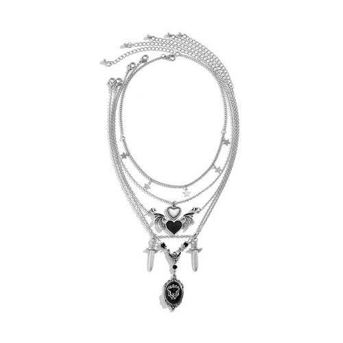 Gothic punk layered black Necklace Pendant Women Cubic Zircon Wedding Jewelry