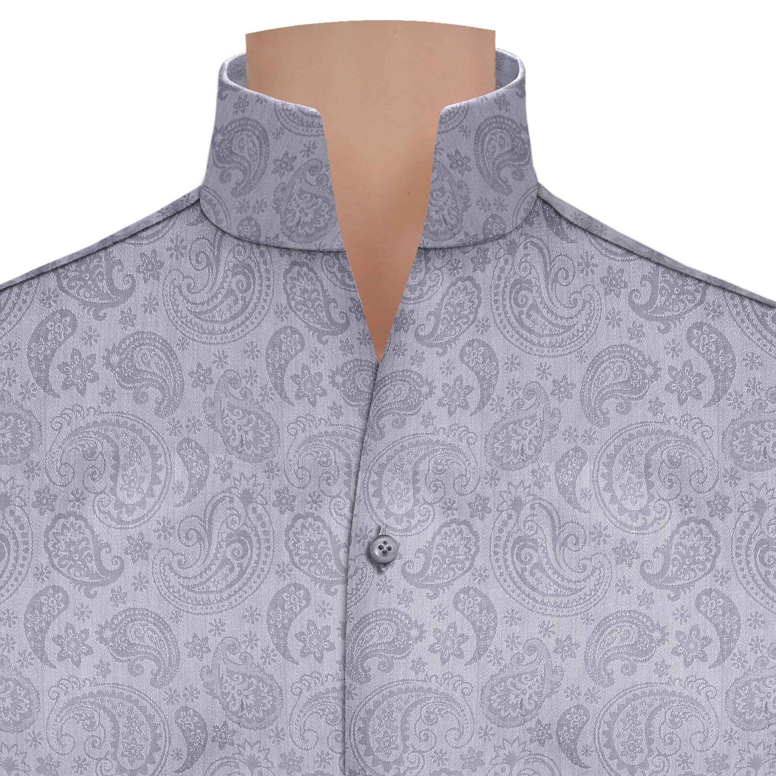 Men's Grey Jacquard Vintage Style High Open V Collar Buttonless Cocktail Shirt