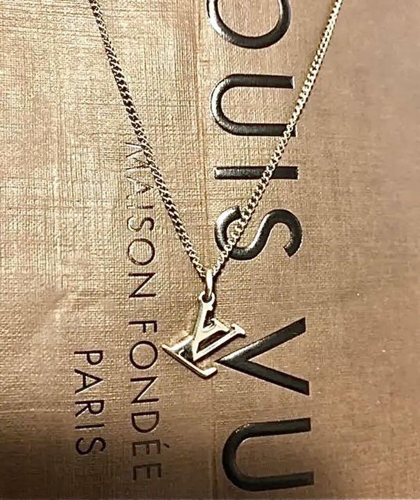 Louis Vuitton Silver LV Logo Pendant Necklace