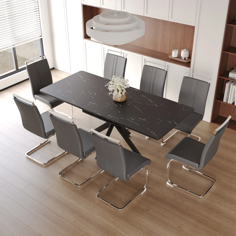 Juego de 9 sillas de mesa de comedor para 8 con mesa extensible rectangular y 8 sillas de PU Foto 4 de 4