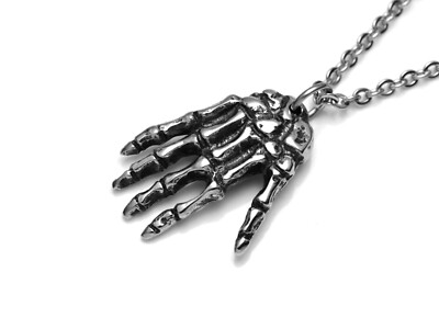 Skeleton Hand Necklace, Handmade Bone Jewelry in Pewter