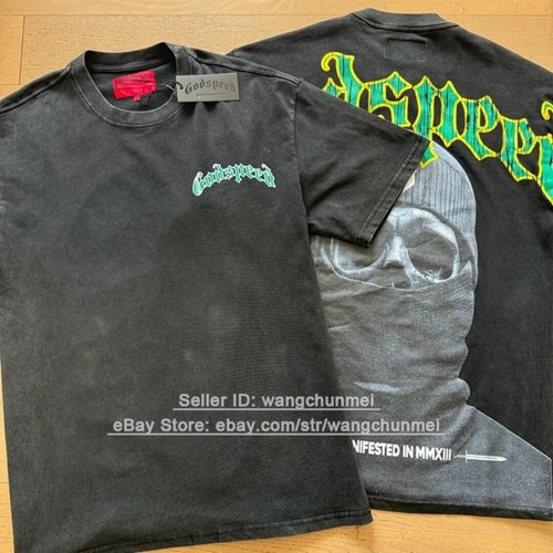 godspeed retro skull print t-shirt men streetwear tee distressed 1015 black NWT - Picture 21 of 52