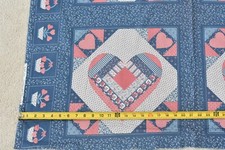 17.5" x 44", Vintage/Red Cream Floral Quilt Block Panel on Blue/Cranston,B1261