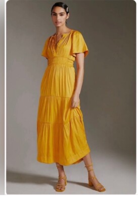 Anthropologie Somerset Satin Maxi Dress Silky Flowy Mango Tiered Sz Xxs  Nwot | eBay