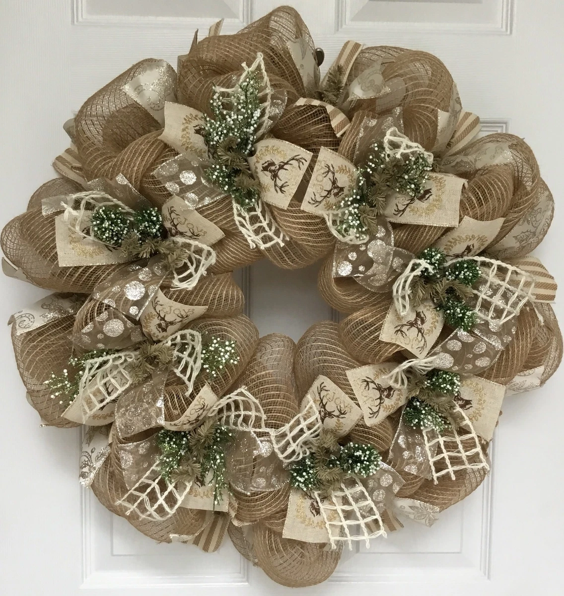 Winters Walk Ribbon Wreath Handmade Deco Mesh