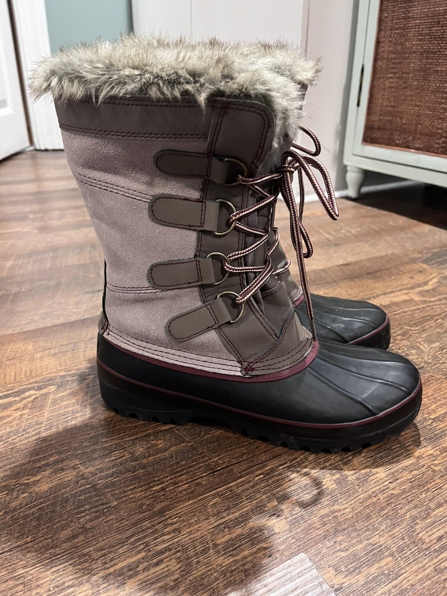 Khombu Boots Women Sz Round Toe Fur Gray Winter Rain Snow Leather North  Star