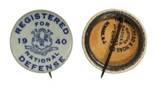 1940 REGISTERED FOR NATIONAL DEFENSE Connecticut Celluloid Pinback VTG Button